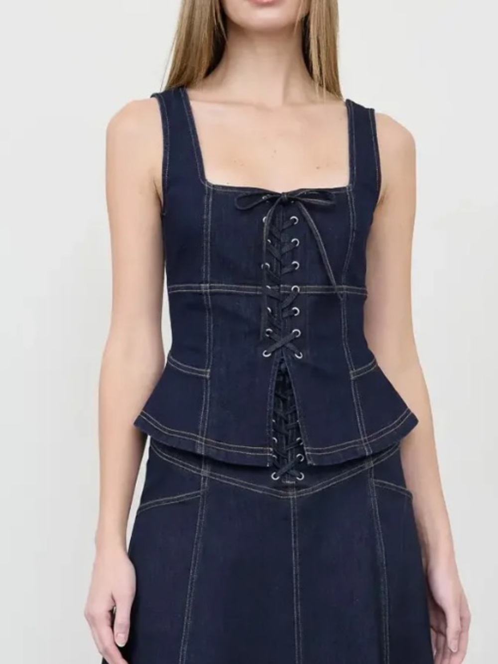Moon River Lace-Up Detail Denim Corset Top Size XL